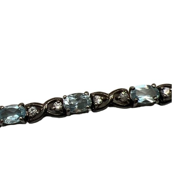 925 Sterling Silver Blue Topaz & Cubic Zirconia Bracelet.  B46 - Picture 8 of 14
